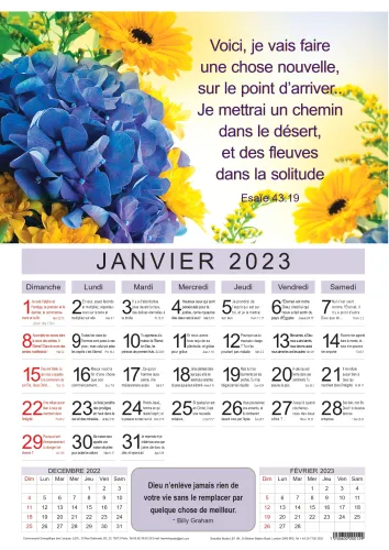 Calendrier grand format mensuel avec un verset par jour.